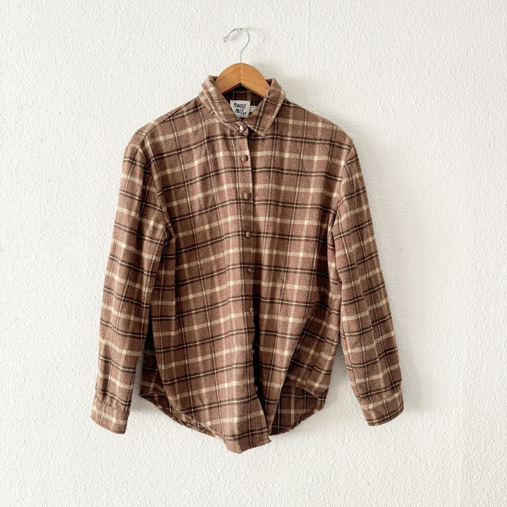 Princess Polly Brown Flannel Shirt womens 4 plaid casual comfort